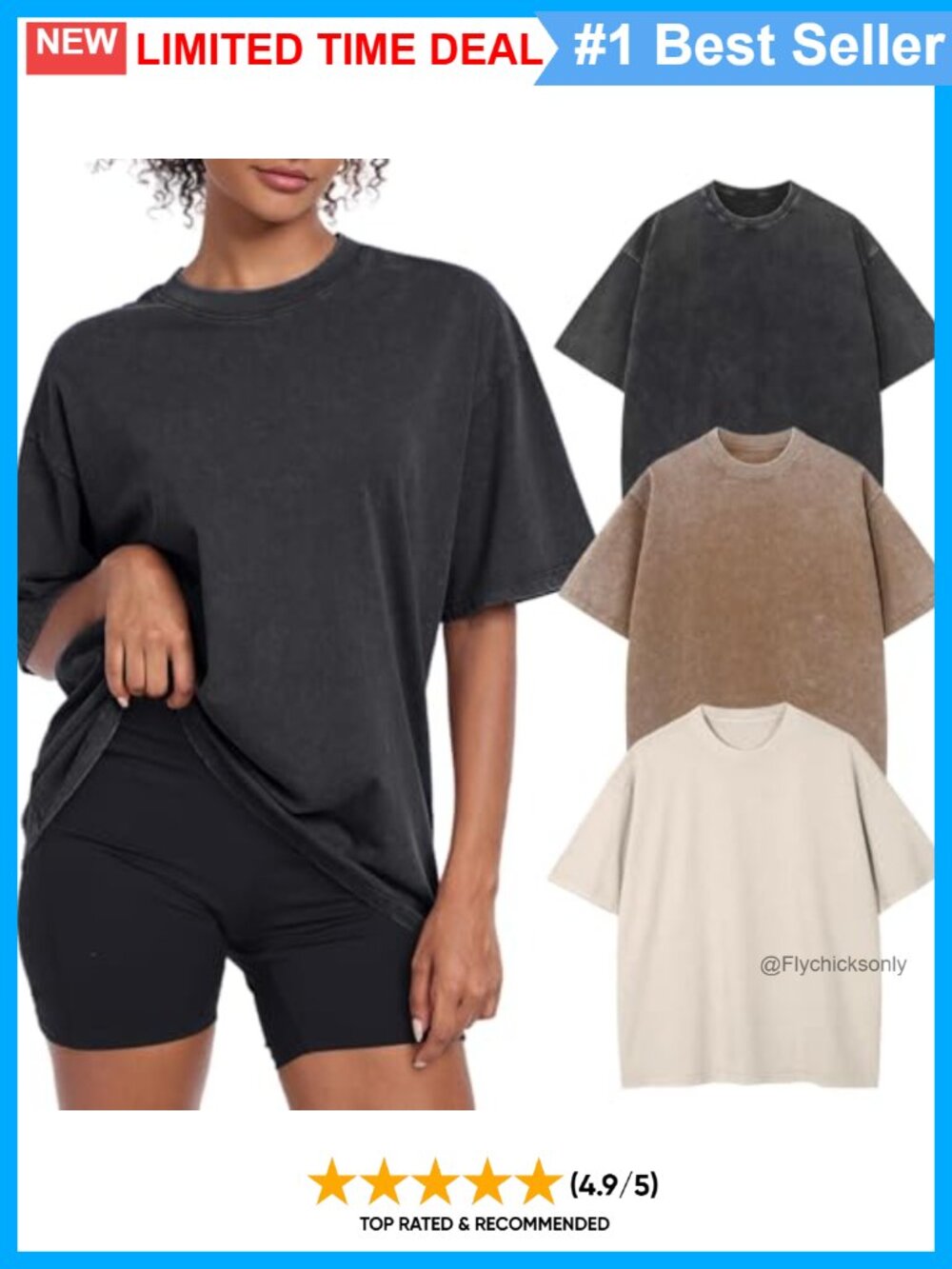 Womens Vintage Oversized Cotton T Shirt Acid Washed Baggy Tee Workout Gym